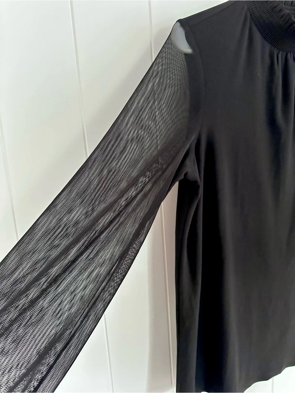 Anne Klein Black Mock Neck Top with Sheer Long Sleeves - Picture 5 of 10